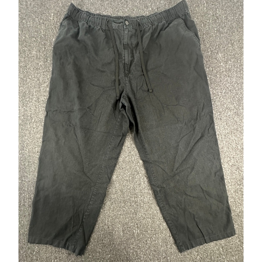 Island Passport Pants Womens 2X Black Linen Cotton Blend Elastic Waist Casual